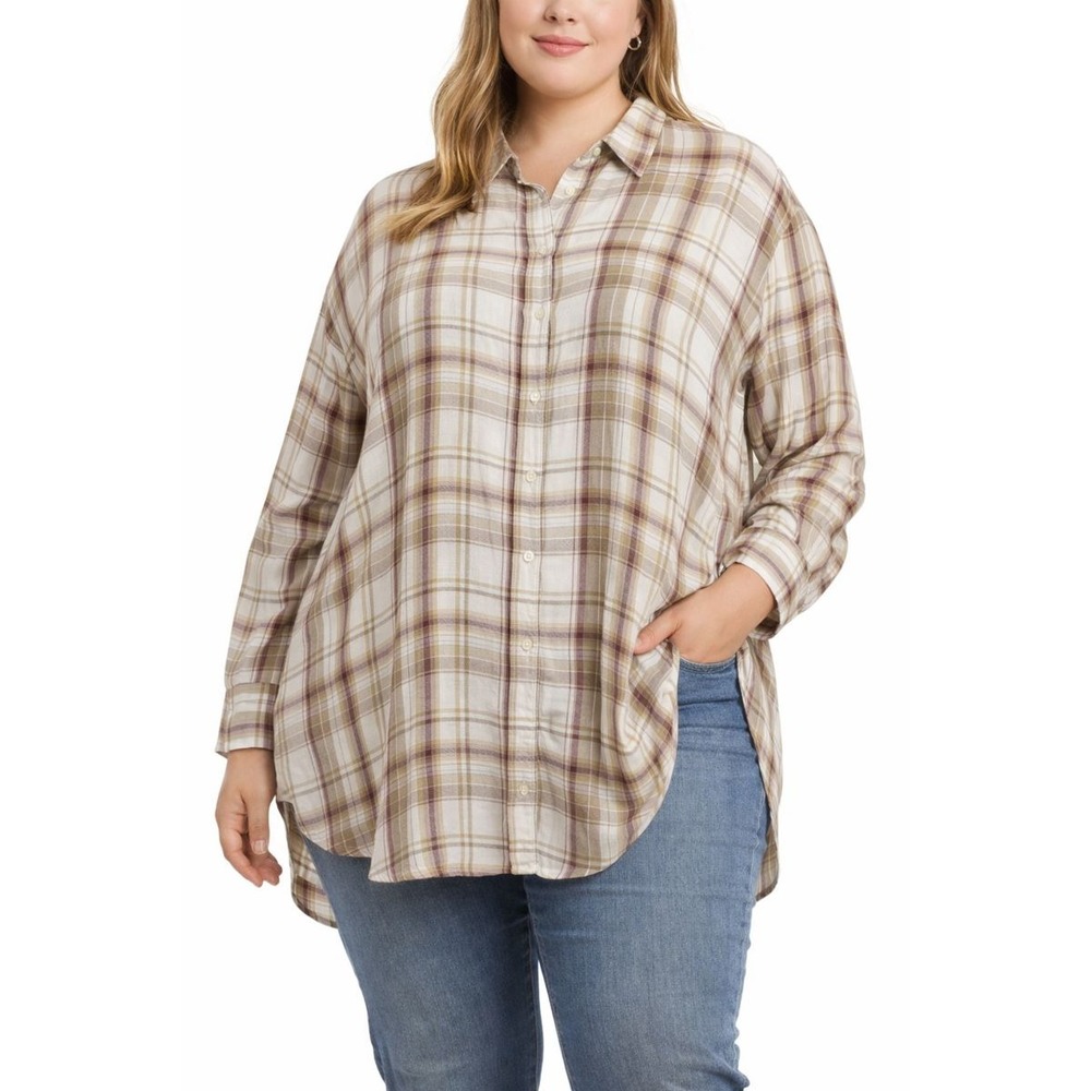 Lauren Ralph‎ Lauren Plaid Tunic Button Up Shirt Womens XXL Minimalist Soft Cozy